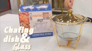 XINHONG Round Food Warmer 4L Shaved Glass Buffet Set with Lid and Stainless Steel Stand for Buffet Weddings Parties Banquets Catering Events Silver