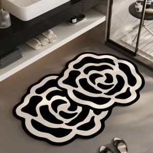VIKAMA French Cream Rose Bathroom Mat Absorbent and Non-Slip Custom-Shaped Entryway Mat Bathroom Vanity Rug Home Decor
