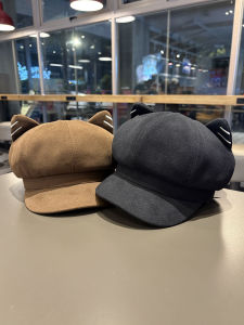 Fall Winter Beret Hat Womens Korean Version Vintage Bear Face Slimming Octagonal Hat Art Newsboy Cap Japanese Style Painter Hat