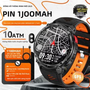 Đồng Hồ Thông Minh Quân Sự GPS 2025 Dành Cho Nam Ngoài Trời HD Gọi Bluetooth Chống Nước Thể Thao Pin 1100mAh