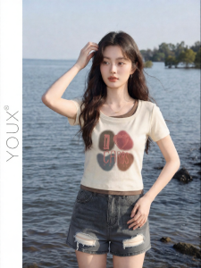 YOUXIANG | Áo Thun Thiết Kế Giả Hai Mảnh Màu Khối Giúp Gọn Gàng