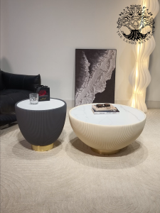 Bàn trà sofa bàn phòng khách bàn cafe đôi tròn ANDERSON BOWL nhập khẩu bọc da ceramic chân inox
