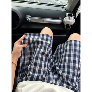 LIUBU | Relaxed Fit Checkered Beach Shorts Mens Summer 5/8 Length