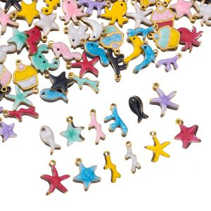 10pcs Stainless Steel Colorful Marine Coral Starfish Fish Seaweed Charm Necklace Earring Pendant for DIY Jewelry Making