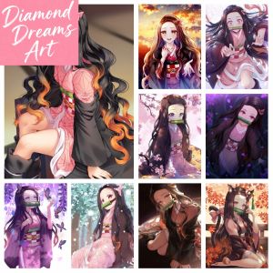 FramelessDIY Anime Demon Slayer Nezuko Diamond Rhinestones Painting Japanese Cartoon Cross Stitch Embroidery Picture Mosaic Bed
