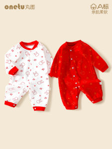 เสื้อคลุมเด็กผ้าฝ้ายสีแดง ONETU สำหรับเด็กแรกเกิด เสื้อคลุมฤดูใบไม้ผลิและฤดูใบไม้ร่วง ชุดนอน เสื้อคลุมเด็กผ้าฝ้ายแท้ ชุดคลุมเด็ก
