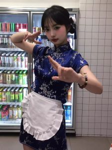 New Chinese Style Cheongsam Dress Short Sleeve Short Cheongsam Daily Wear Soft Girl Maid Uniform Halloween Christmas Cosplay Costume