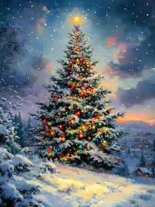 Tranh Tô Màu Theo Số Họa Tiết Cây Thông Noel Trên Vải Canvas - Bộ Tranh Tô Màu Kỹ Thuật Số Dành Cho Người Lớn - Gói Tranh Dễ Thực Hiện