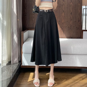 LANGPIN | Ice Silk Midi Skirt Women Summer Thin New Small Size A-Line Slimming Drapey Pleated Skirt Street Style High Waist Cotton 100%