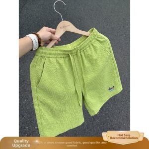 OUMULONG | Navy Ice Silk Embroidered Quick Dry Sport Casual Shorts