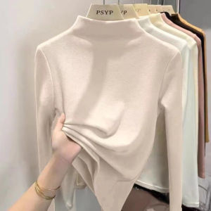 QIAOXIZI | Thick and Warm Double-Faced Terry Half-High Neck Long Sleeve T-Shirt