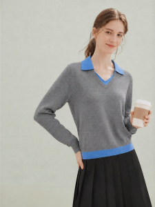 INMAN | Contrast Color Pseudo Two-Piece Academic Style V-Neck Long Sleeve Knitwear
