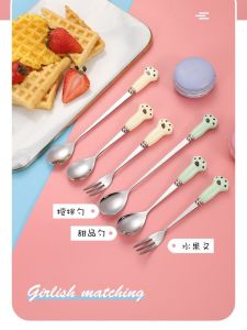 ช้อนสตีลไมโครไซส์ลายนิ่งๆ ช้อนกาแฟลายนิ่งๆ ช้อนอาหาร ช้อนสตรีทฟรุิต ช้อนหินเซรามิก ด้ามสั้นรูปหัวใจ ช้อนและตะเกียบ