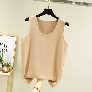 Mens Dralon Warm Vest Large Size Crew Neck Inner Autumn and Winter Cold-Proof Sleeveless Top Cotton Base Shirt