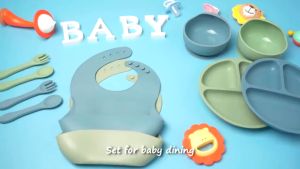5PCS จานข้าวเด็ก กินข้าว เด็ก 6 เดือน จานซิลิโคนเด็ก ฆ่าเชื้อได้ baby feeding set