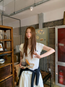 Summer Short Sleeve T-Shirt V-Neck White