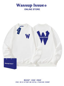 Wassup Issue American Style Heavyweight round Neck Sweatshirt Mens Long Sleeve T-Shirt Couples Spring Autumn Fashionable Casual Wear