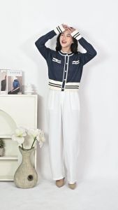 QUEENTIN Sweater Wanita Rajut Crop 3078 Cotton Wool Slub Knit Lengan Panjang