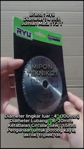 RYU Mata Pisau Gerinda Tangan 4 Inch x 72 Mata - Circular Saw Blade