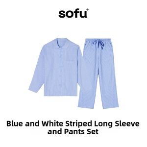 Striped Blue And White Female Summer Wearable Loungewear Set