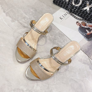 รองเท้าแตะสตรีสไตล์เกาหลีแฟชั่นส้นกลางและฐานกว้างสําหรับใช้ประจําวัน พื้นยางสีบริสุทธิ์ เหมาะสําหรับวัยรุ่น