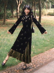 CHANGTONG | Hepburn Style High-Grade Faux Two-Piece Dress Long Cheongsam