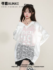 Áo Thun Cổ Chữ V Tay Dài XUNXI Lace Embroidery Patchwork Áo Bóng Chày Mùa Thu Áo Thun Nữ Tay Dài Cổ Chữ V Không Tay