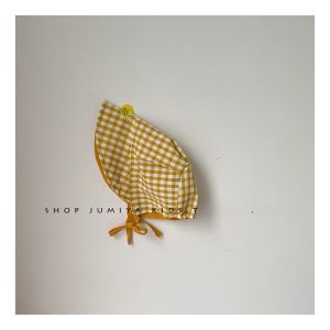 Double-Sided Baby Sun Hat Summer Thin Korean Style Grid Pattern Extension Cap Small Age Female Baby Large Brim Sun Protection Hat