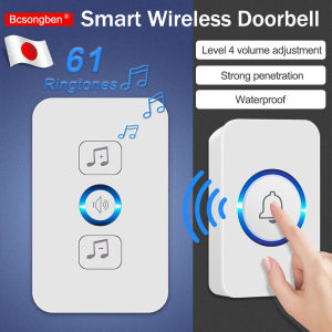 Wireless Doorbell Waterproof Doorbell Outdoor Gate Smart Home Door Bell with 61Ringtones Level 4 Volume Adjustment Hole Free Installation 150M Ultra Long Distance Electronic Remote Control Doorbell US Plug 110-220V Receive Call Bell for Home Office