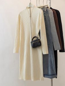 HUOLISI | Autumn and Winter Knitted Midi Dress Knee-Length Turtleneck Casual Wear