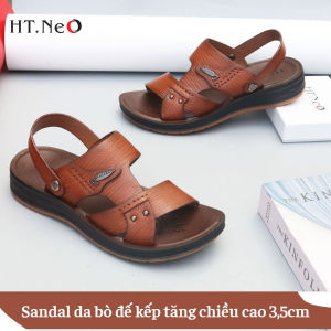 Giày Sandal nam HT.NEO da bò thật êm mềm kết hợp với đế kếp cao 35cm giúp tôn dáng tăng chiều cao  kiểu dáng lịch sự SD04