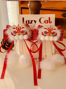2025 Snake Year Baby Girl Hair Clip Festive New Year Red Lion Waking up Tassel Crossbody Childrens Accessories Hair Ornament