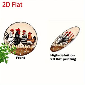 Retro Metal Rooster Wall Art 8x8 Inch Round Chicken Sign for Kitchen Garden Bar Cafe Home Decor
