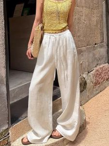 White Ice Silk Wide Leg Pants Women Loose