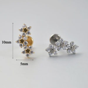 1PC ASTM F136 Titanium Marquise Zircon Labret Gold Anodized Earring Cartilage Ear Helix Internally Thread Piercing Jewelry