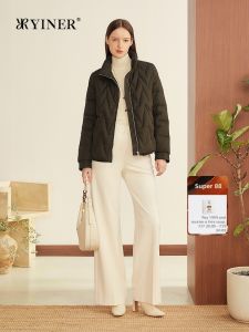 Winter French Lightweight Comfortable Geopattern Goose Down Womens Jacket