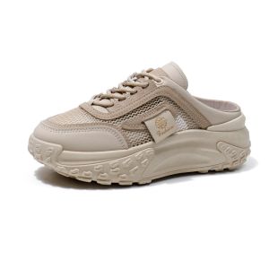 Women Half Slippers Inner Heightening Fashion Shoes with Dress Thick-Soled Korean Sneakers Lightweight Non-Slip Casual Shoes