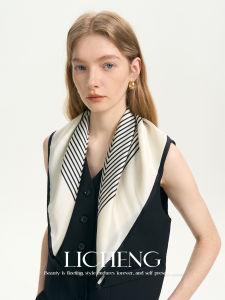 ผ้าพันคอไหมลายทางสีดำและสีขาว ผ้าคลุมไหล่ไหม ผ้าพันคอสำหรับฤดูร้อน ผ้าพันคอสำหรับผู้หญิง ผ้าไหมผูกผมอเนกประสงค์ ผ้าไหมจากหม่อน ผ้าไหมจากหม่อน