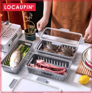 Locaupin Food Storage Containers with Removable Compartment Basket Stackable Refrigerator Organizer Bins with Lids