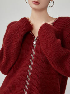 XIAODADEHUA | Wine Red Soft Knitted Cardigan with Zipper
