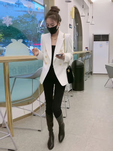 เสื้อสูทสีขาว ทรงสลิมฟิต สำหรับผู้หญิง ฤดูใบไม้ร่วง 2025 สไตล์อังกฤษ เสื้อสูทผู้หญิง ทรงสลิมฟิต เสื้อคลุมกันหนาว แขนยาว ปกติ