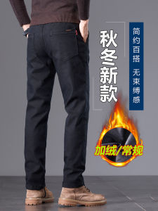 Thickened Fleece Casual Pants Mens 2025 Autumn Winter Fashion Elastic Waist Straight Leg Business Long Pants Warm Cotton Blend