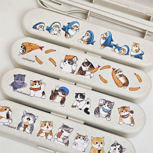 Portable Carry-On Chopsticks Fork Spoon Three-Piece Set Cute Shark Cat Design Outer Takeaway Boxed Straw Dining Utensils