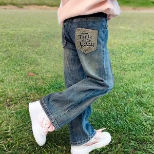 Spring Autumn Girls Jeans Wide Leg Pants Straight Leg Childrens Clothing Big Kids Spring Summer Autumn Winter Fashionable