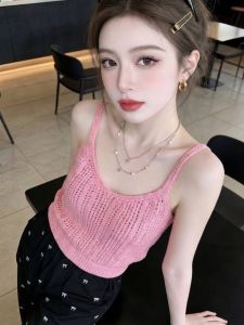 SHUQINGLAI | Sleeveless Neck-hanging Hollow-out Beauty-back Knitted Vest for Summer Wearing