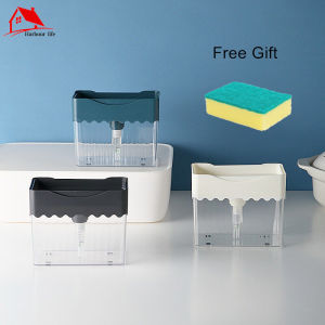 [Free Gift] New Creative 2-in-1 Soap Pump Dispenser Kitchen Tray Sponge Soap Dispenser Manual Press Liquid Soap Dispense with Free Sponge