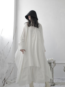 Summer Loose Womens Dress Draped Sensation Individual Asymmetrical Design Japanese Style Versatile Shirt Street Style Straight Cut Long Sleeve