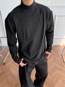 Áo Thun Nam Cleanfit Deconstructed Dài Tay Màu Đen Cổ Cao Mặc Trong Thường Ngày Rộng Rãi Mùa Thu Polyester