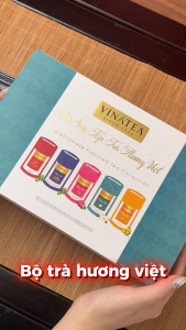 Bộ Trà Vạn Niên Vinatea - Ôlong 80g Cúc 80g Lài 80g - Lon Giấy - Bộ Trà Quà Tặng Đi Kèm Hộp Và Túi Đựng