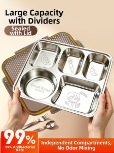 YOULUNMEI | Adults & Students Food Grade Stainless Steel Divided Lunch Box